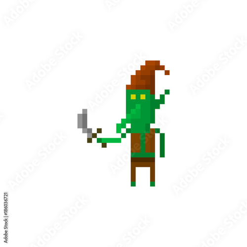 Pixel character goblin with a sword. Сharacter for games and web sites