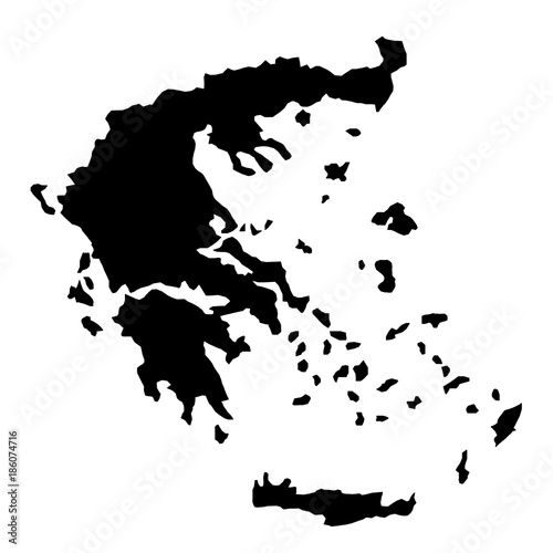 black silhouette country borders map of Greece on white background of vector illustration