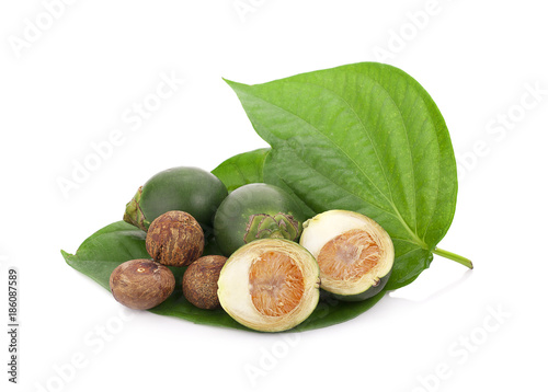 fresh betel nut and betel leaf isolated on white background