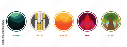 Feng shui stylized flat colorful vector icons