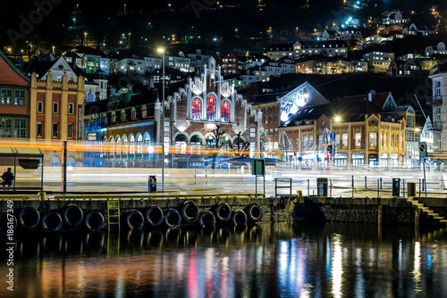 Bergen city centre at night, Norway