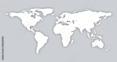 Gray similar world map blank vector flat template object infographic art card stock. Isolated world map with soft vector shadow. Flat design. Vector illustration EPS10. 