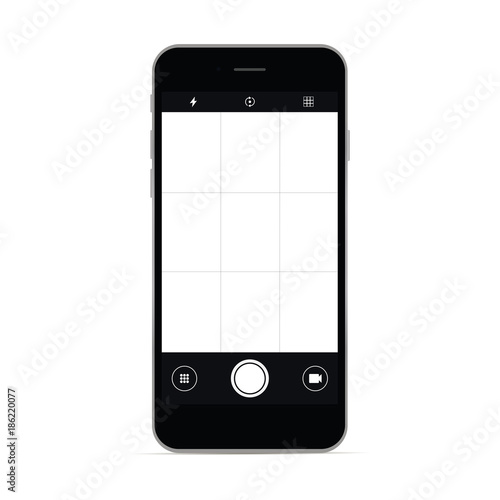 Smartphone with camera app screen. Vector illustration