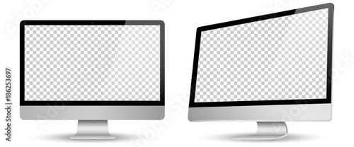 Computer screen transparancy view left and front isolated white background. Vector illustration.