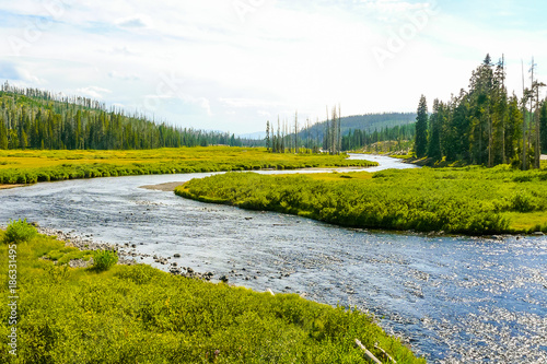 United States Wyoming Yellowstone river panoramic view