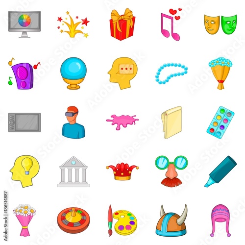 Creative fun icons set, cartoon style