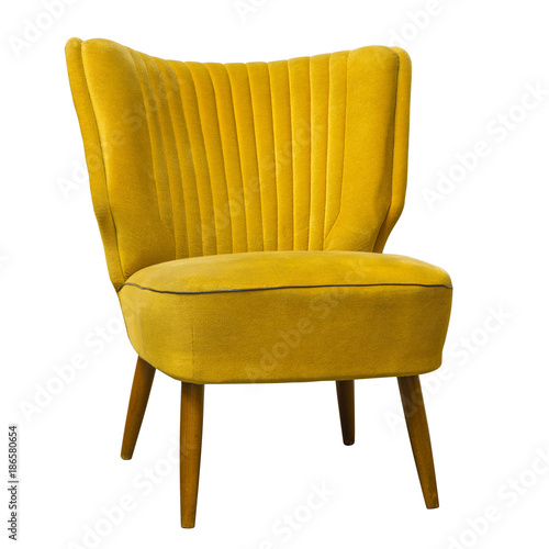 Old vintage yellow chair isolated on white