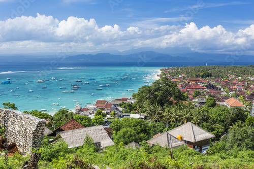 Main town of Nusa Lembongan Island, Bali, Indonesia, with boats awaiting to go to mainland Bali