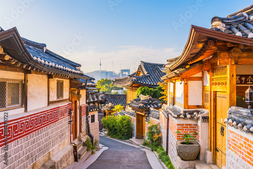 Sunrise of Bukchon Hanok Village in Seoul, South Korea