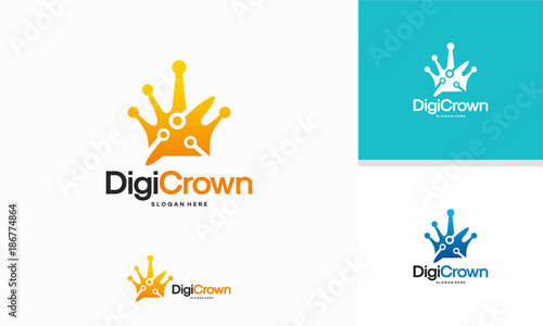 Digital Crown logo template, King of digital logo deigns vector, Logo for Technology