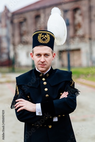 Working man foreman miner in gala parade uniform.