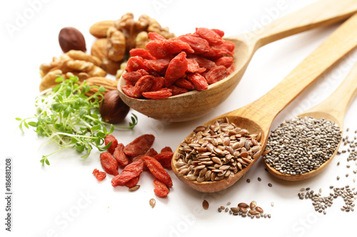 super food - goji berries, chia and flax seeds