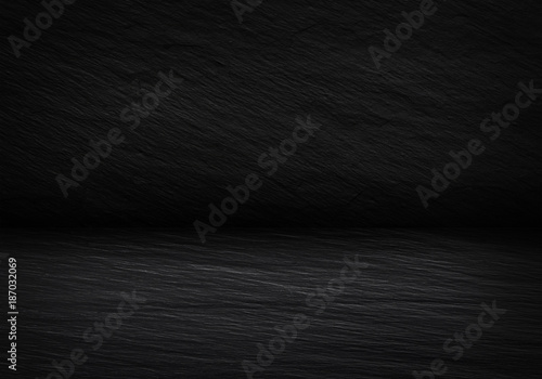 Black stone background, dark perspective interior