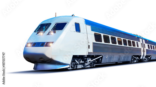 Nowożytny wysoki prędkość pociąg odizolowywający na bielu