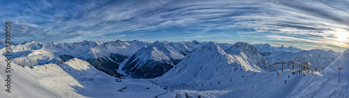 Parsenn mountain swiss alps panorama in winter