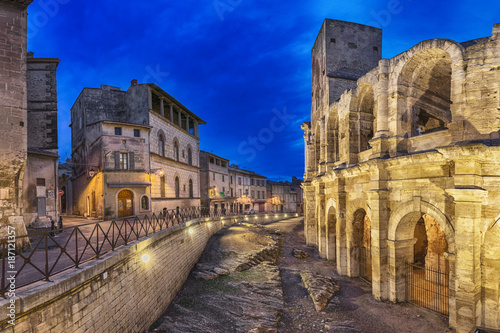 Roman amphitheatre at dusk in Arles, France (HDR-image)