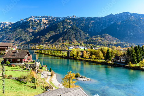 Beatiful river at Interlaken Switzerland in sunny day during autumn.