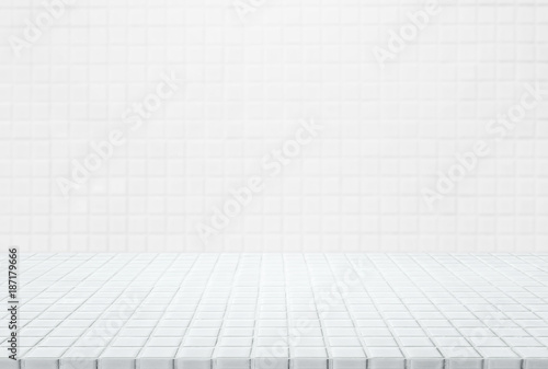 White ceramic mosaic table top and wall background - can used for display or montage your products.