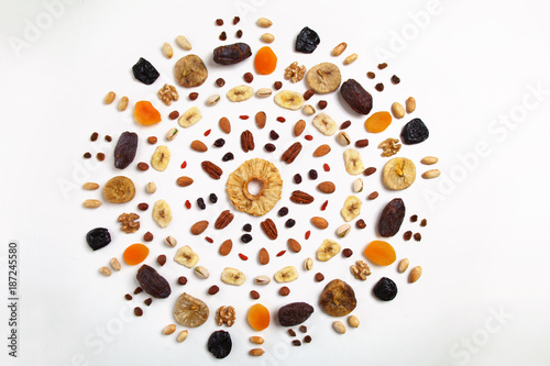 mandala of dried fruits and nuts - symbols of jewish holiday Tu Bishvat