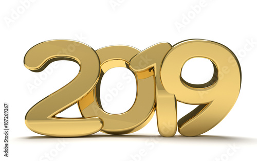 year 2019 golden bold 3d render isolated