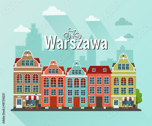 Vector illustration of Warsaw, Poland city. Flat design.