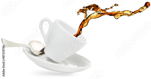 coffee splashing out of a cup isolated on white