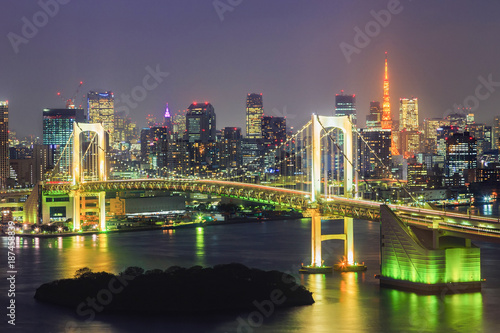 view of Tokyo Bay , Rainbow bridge and Tokyo Tower landmark