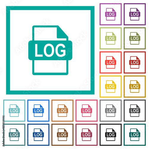 LOG file format flat color icons with quadrant frames