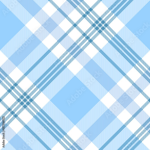 Plaid check pattern in pastel blue and white. Seamless fabric texture for digital textile printing. Vector graphic. 