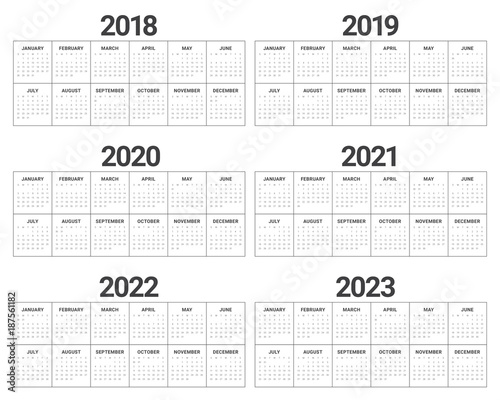 Year 2018 2019 2020 2021 2022 2023 calendar vector