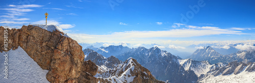 Zugspitze top of Germany panorama Alps mountain range, Garmisch Partenkirchen, Germany