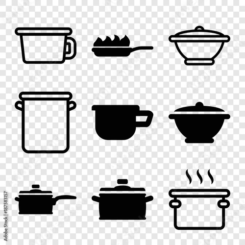 Set of 9 saucepan filled and outline icons