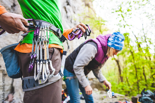Climber and climbing equipment.