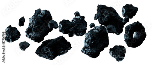 Dark rock asteroid pack 3D rendering