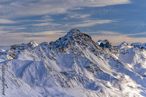 Parsenn mountain swiss alps panorama in winter