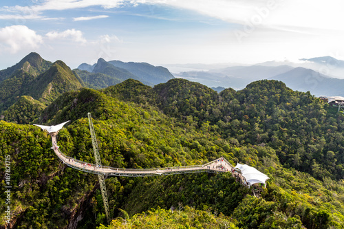 Langkawi Sky Bridge seen from the cablecar view point. Langkawi Island, Malaysia