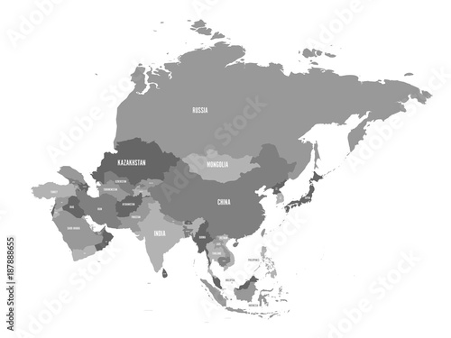 Political map of Asia continent in shades of grey. Vector illustration.