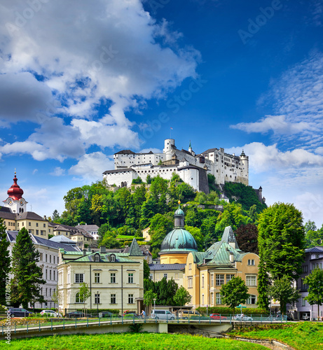 Fortress Salzburg in Austria medieval castle at cliff under