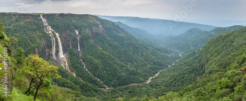 Cherrapunjee, Meghalaya, India. Иeautiful panorama of the Seven Sisters waterfalls near the town of Cherrapunjee in Meghalaya, North-East India.