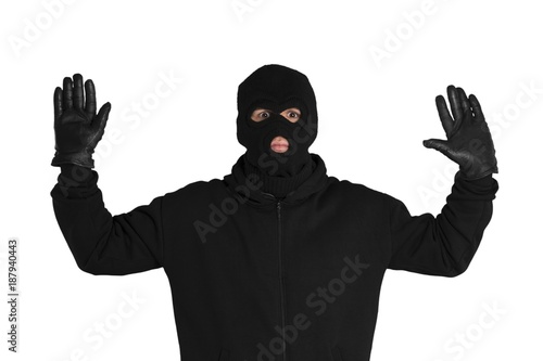 Portrait of a Scared Thief with Raised Arms