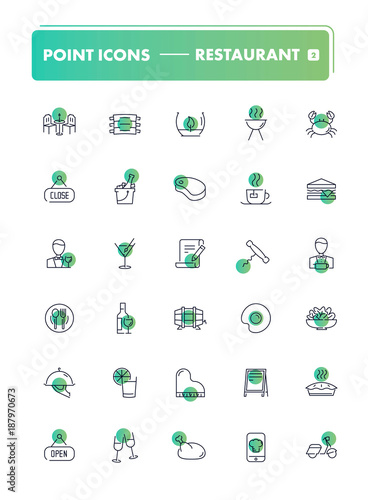 Set of 30 line icons. Cafe and restaurant 