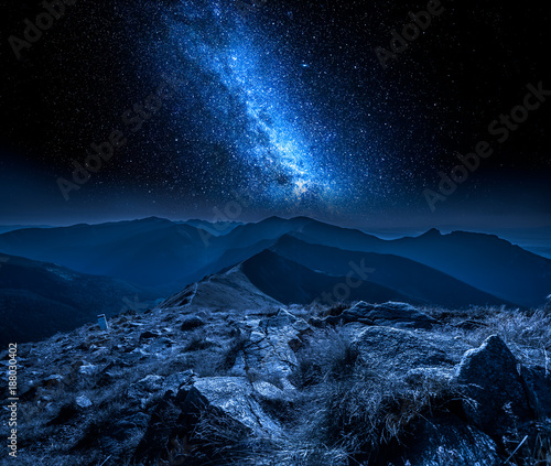 Beautiful milky way in mountains at night in Poland