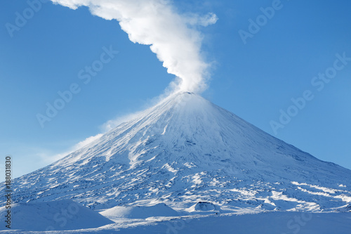 Klyuchevskaya Sopka (also known as Klyuchevskoi Volcano or Klyuchevskoy Volcano) - stratovolcano, highest mountain on Kamchatka Peninsula (Russian Far East), highest active volcano of Europe and Asia.