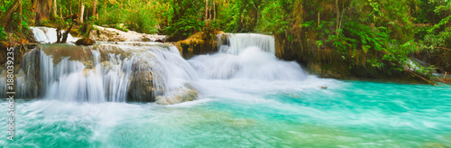 Tat Kuang Si Waterfalls. Beautiful panorama landscape. Laos.