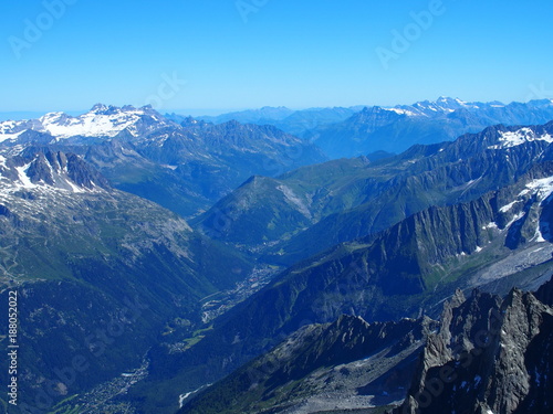 Alpine mountains range landscape from Aiguille du Midi