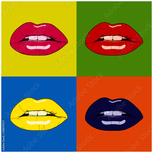 Woman lips pop art background