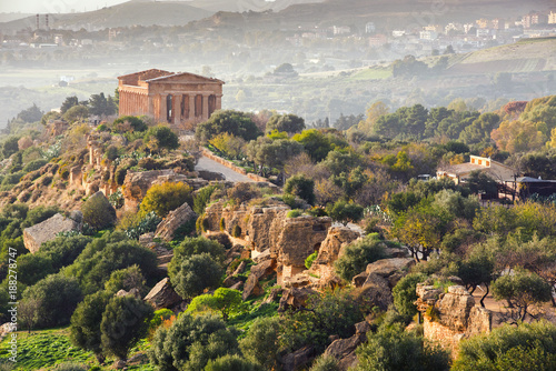 Agrigento, Sicily island in Italy. Famous Valle dei Templi, UNESCO World Heritage Site. Greek temple - remains of the Temple of Concordia.