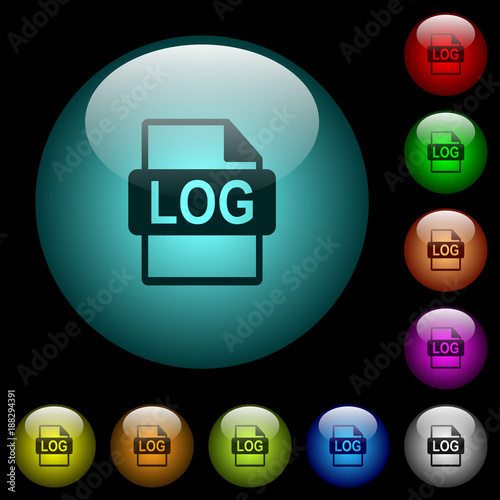 LOG file format icons in color illuminated glass buttons