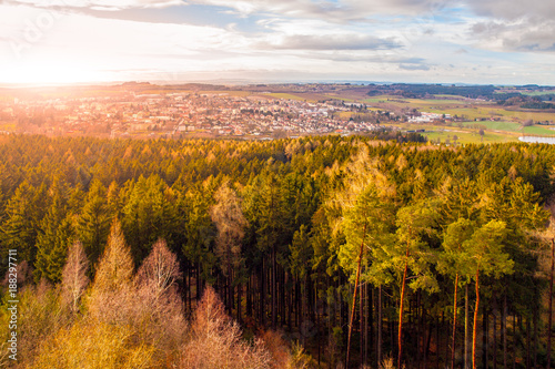 Aerial view of Humpolec from Orlik castle tower, Vysocina region, Czech Republic.