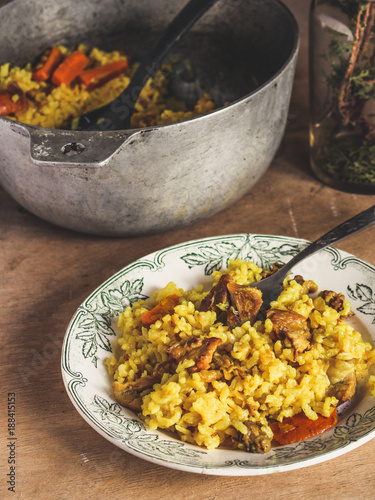rice with meat and vegetables - pilaf - a trident rich meal